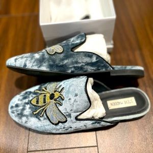 Honey Bee Blue Velour Steve Madden slippers